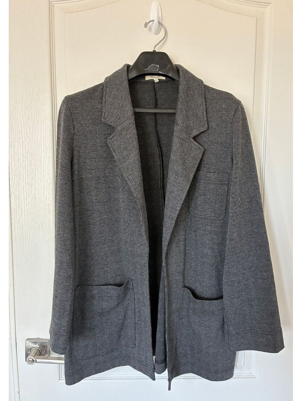 Women's large Madewell grey/black glen plaid oversized open front jacket/blazer